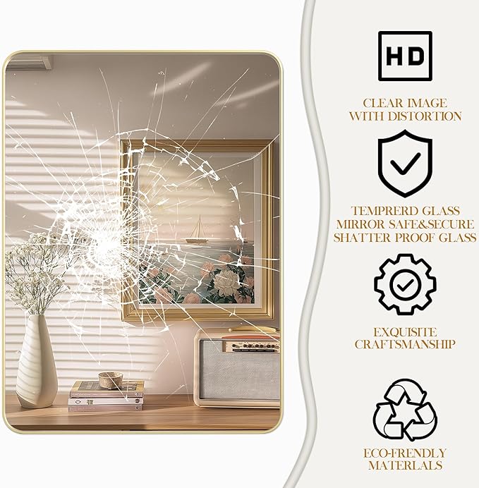 Fun Memories Gold Bathroom Mirror 16x20 Inch Bathroom Vanity, Metal Black Frame - Image 6