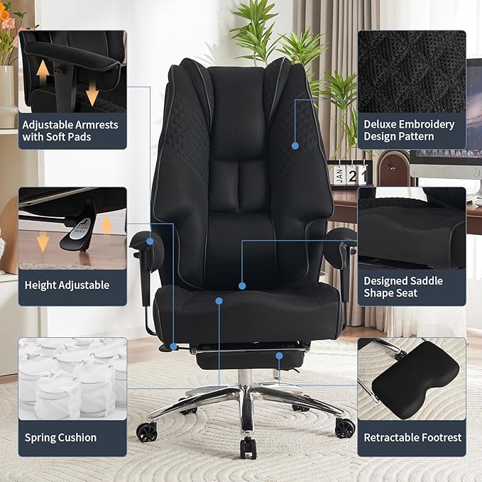 Big and Tall Office Chair 400lbs Wide Seat, Leather High Back Executive Office - Image 3