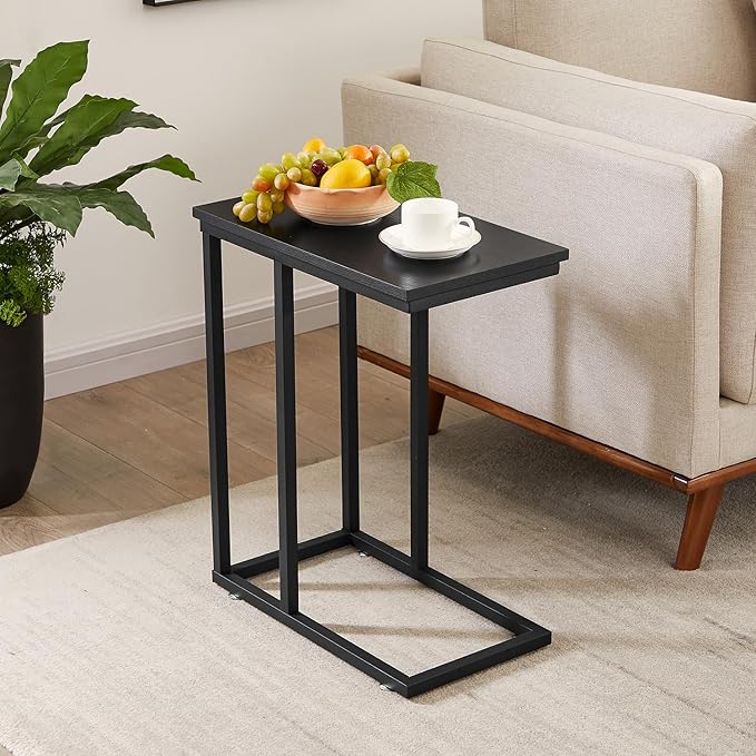 VECELO C Shaped End Side Table for Sofa Couch and Bed Snack TV Tray for Living - Image 2