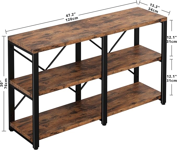 IRONCK Rustic Entryway Console Table, Long Hallway Table 47 in 3-Tier, TV Stand - Image 3