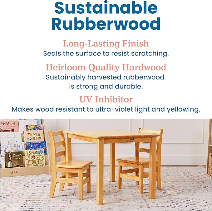 ECR4Kids 24in x 24in Hardwood Table and Chair Set, 12in Seat Height, Kids - Image 7