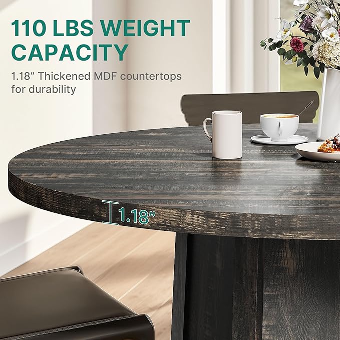 DWVO 47" Round Dining Table for 4-6 People Farmhouse Industrial Dinning Room - Image 4