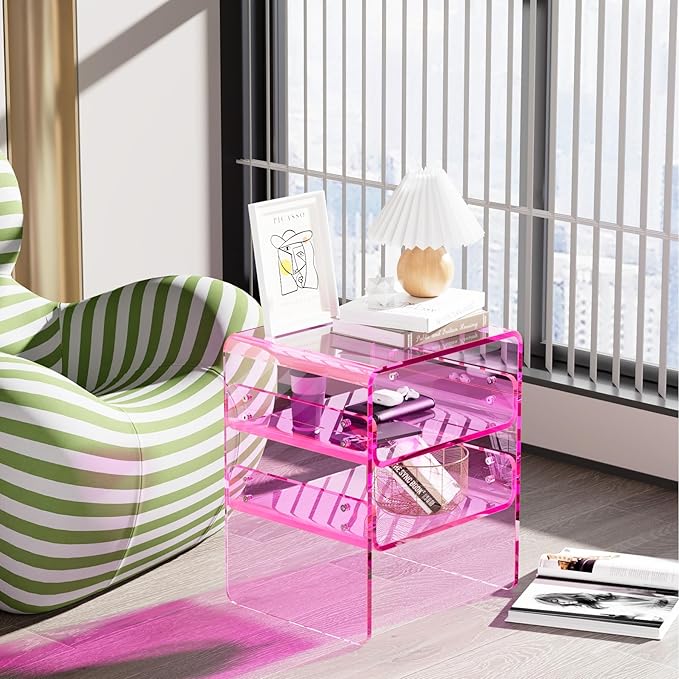 Clear Acrylic 3-Tier End Table/Nightstand – Sleek Bedside Storage - Image 9