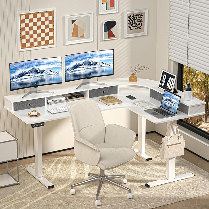 67" L Shaped Standing Desk, Electric Height Adjustable Corner Table - Image 3