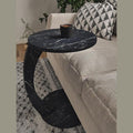C Shaped End Table for Couch Small Places, Faux Marble Black Space Saver Round by Furpinea-HandmadewithLove