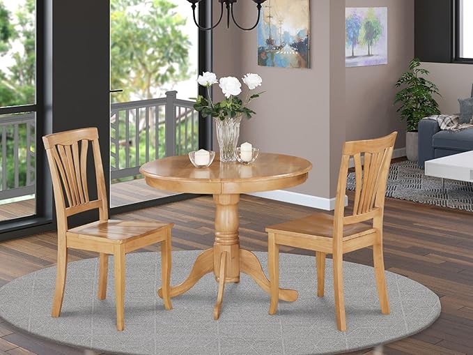 East West Furniture ANAV3-OAK-W 3 Piece Modern Dining Table Set Contains a - Image 2