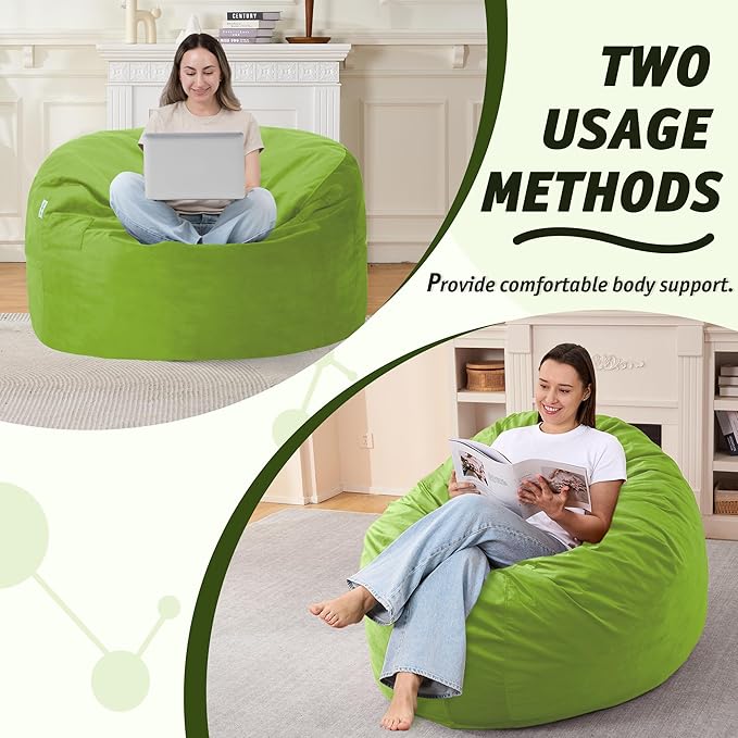 3FT Bean Bag Chair with Ultra Soft Velvet Cover Bean Bag Sofa with Memory Foam - Image 5
