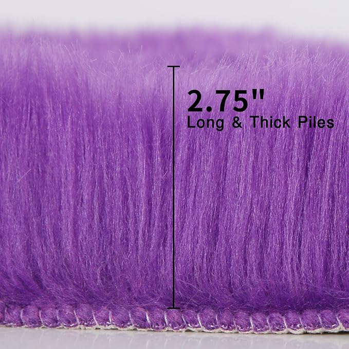 duduta Purple Faux Sheepskin Throw Rug 2x3 ft, Fluffy Shag Fur Chair Cover - Image 3