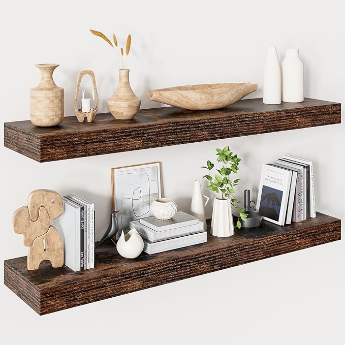 Floating Shelves for Wall 36 Inches Long, 9.3" Deep Rustic Brown Floating Shelf by Heimlove