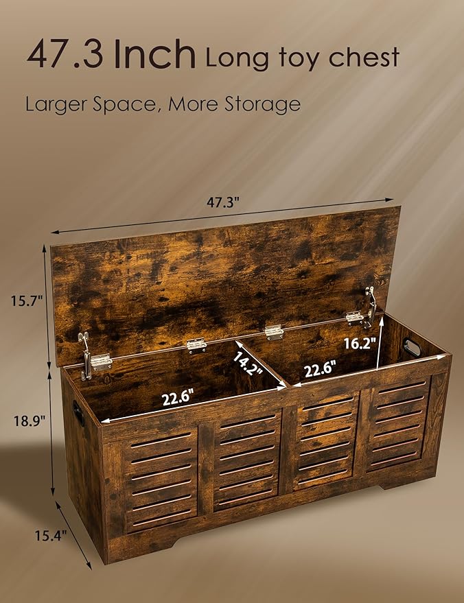 DINZI LVJ Storage Chest, 47.3” Wooden Toy Box - Image 9
