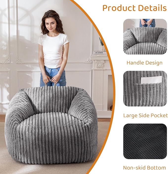 BYBYME Giant Bean Bag Chair for Adults and Kids, Large Comfy Cozy Beanbag - Image 3