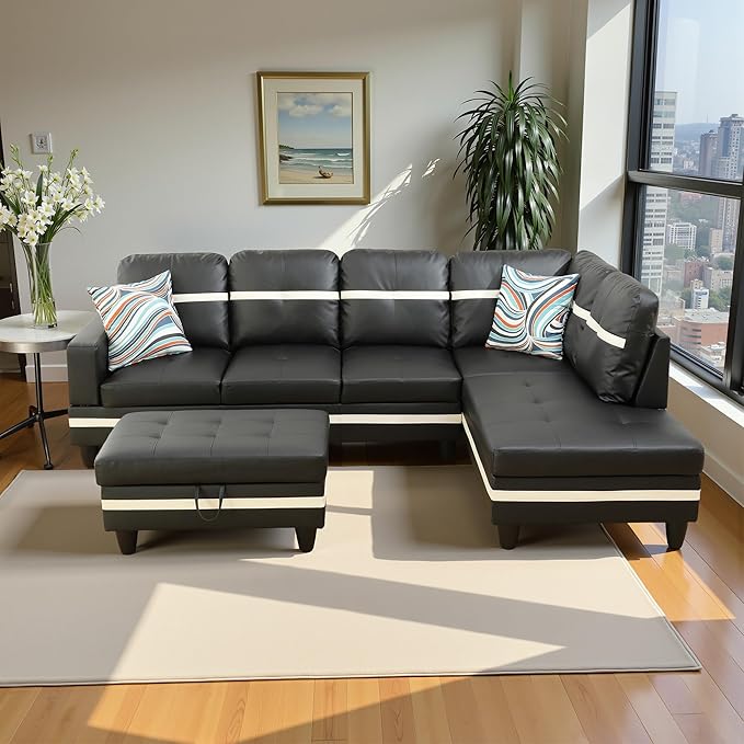 Couches for Living Room PU Leather L Shaped Couch Comfy 3 Pieces Sectional Sofa by LynginsCreativeLife