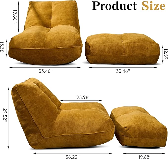Bean Bag Chair with Ottoman, Comfy Bean Bag Sofa with Memory Foam, Lazy BeanBag - Image 2