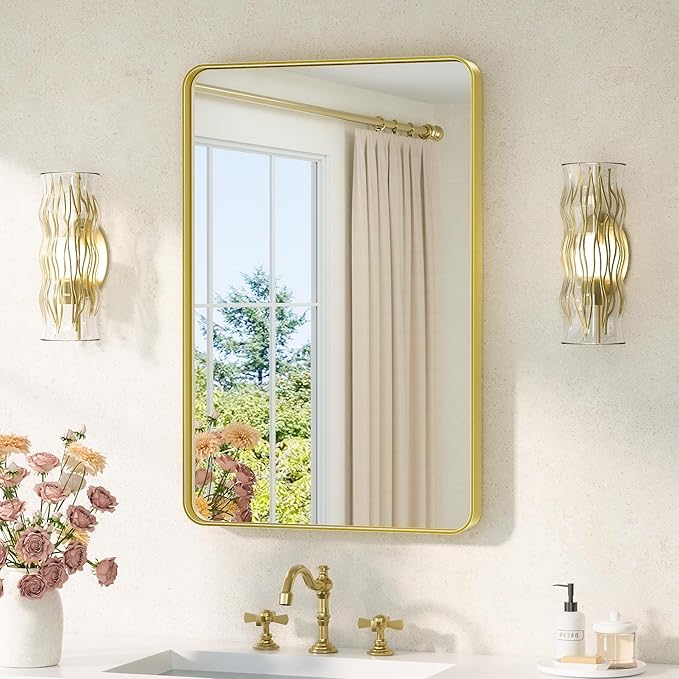TETOTE Gold Vanity Mirror 20 x 30 Brushed Gold Metal Framed Vanity Mirror by TETOTE