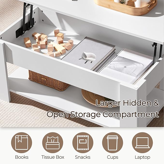 Yaheetech Lift Top Coffee Table w/Hidden Storage Compartment and Storage Shelf - Image 6
