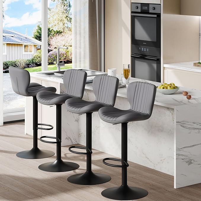 Shintenchi Bar Stools Set of 4 Modern Swivel Bar Chairs, Counter Height Faux - Image 3