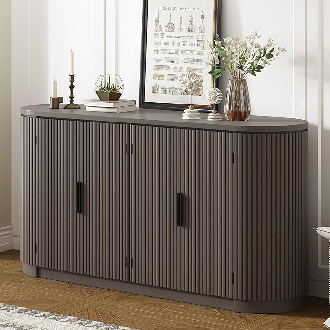 Merax 63" Large Sideboard, Vertical Striped Storage Cabinet - Image 7