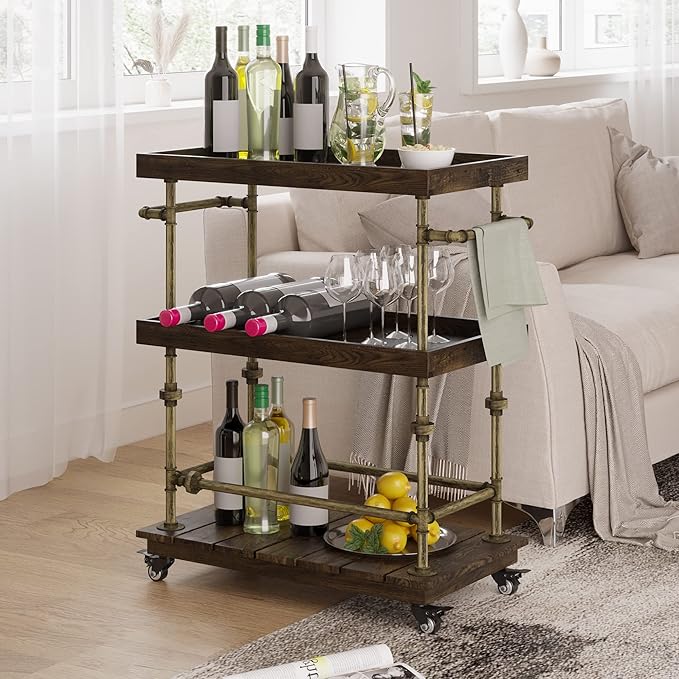 Industrial Bar Cart, 3-Tier Serving Cart Creates - Image 2