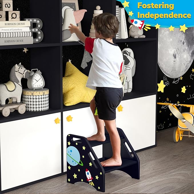 AMBIRD Toddler Step Stool, Space Wooden Two Step Stool - Image 4