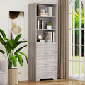 71'' Tall Bookshelf with Drawers, 6 Tier Wooden Bookcase Storage Organizer by FTZxHKLX