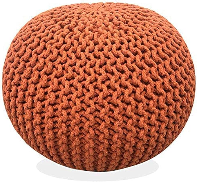 FRELISH DECOR Round Pouf Ottoman Hand Knitted 100% Cotton Pouf Foot Stool by FernishDecor