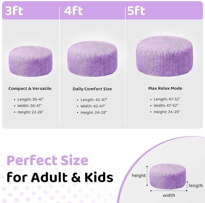 HABUTWAY 4FT Bean Bag Chair, Memory Foam Beanbag Chair - Image 2