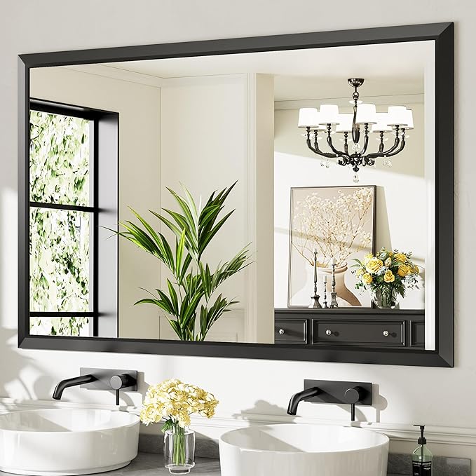60x40 Inch Black Bathroom Mirror by Briivuemodernmirrors
