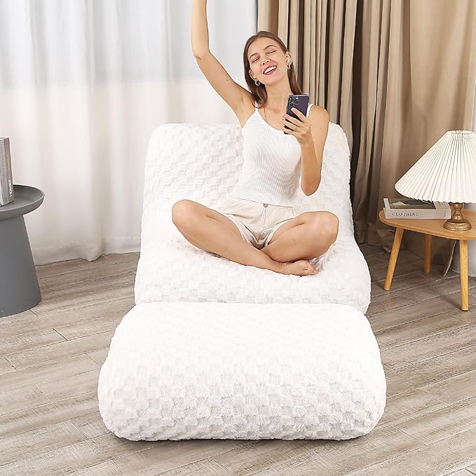 Bean Bag Chair with Footstool, Comfy Reading Sofa Chair - Image 7