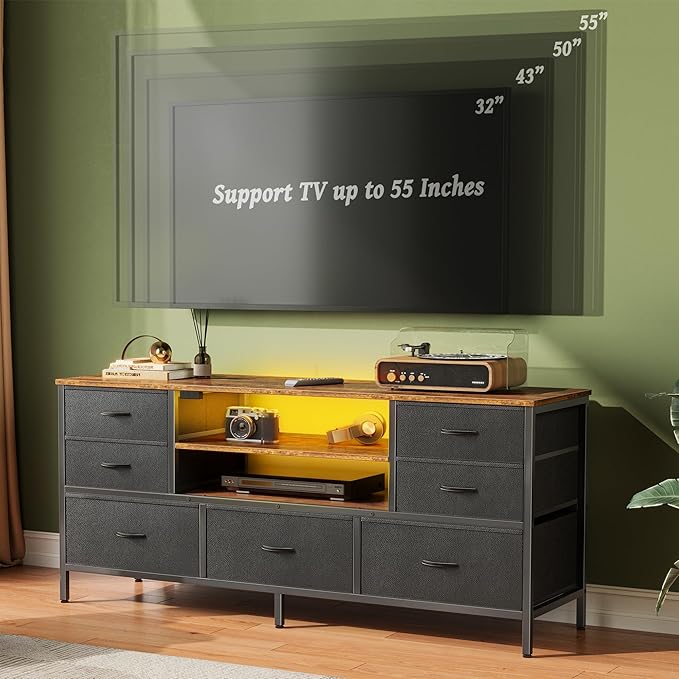 Huuger TV Stand Dresser with Power Outlets and LED Lights, 7 Drawers, 47 Inch - Image 2