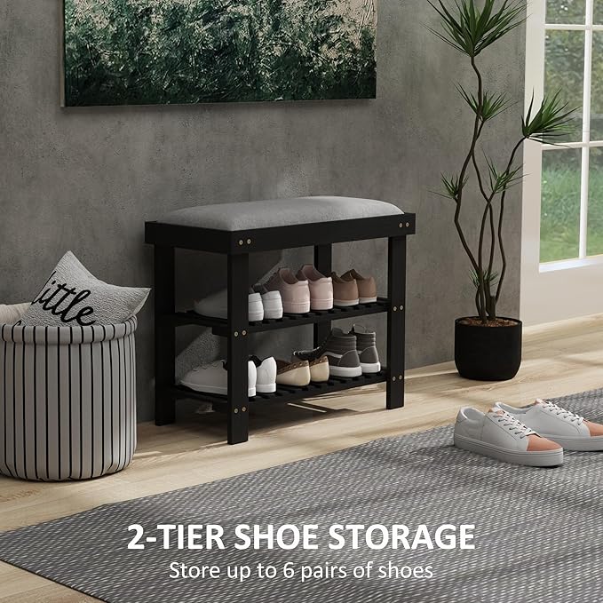 HOMCOM Bamboo Shoe Bench, 3-Tier Entryway Bench - Image 5