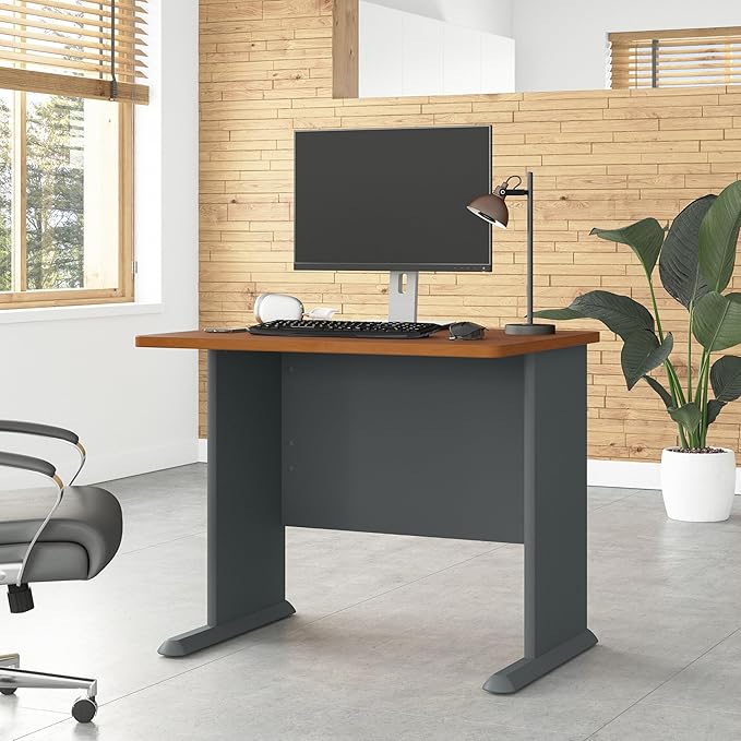Bush Business Furniture Series A 36W Desk in Natural Cherry and Slate - Image 2