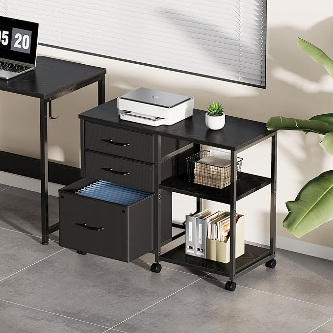 3 Drawer File Cabinet with Wheels Rolling Printer Stand with Open Storage Shelf - Image 2