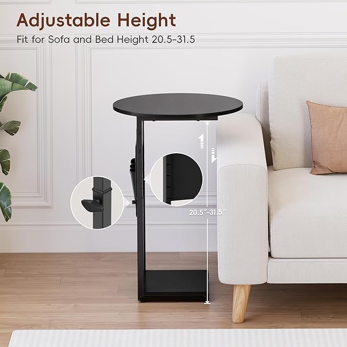 Vagusicc C Shaped End Table, Adjustable Height Small Side Table - Image 5