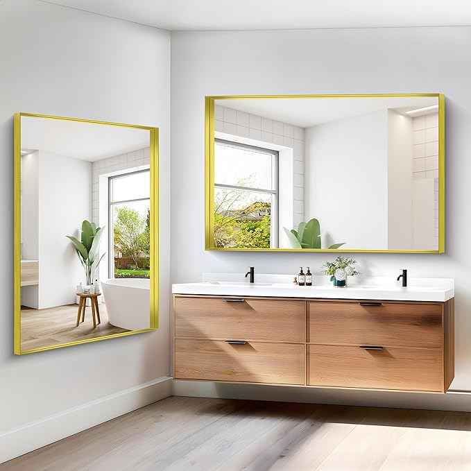 Gold Bathroom Mirror, 60x40 Inch Rectangular Framed Mirror, Large Wall Mounted - Image 9
