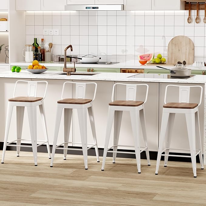 WENTMENT Bar Stools Set of 4 Counter Height Metal Barstools by WENTMENT