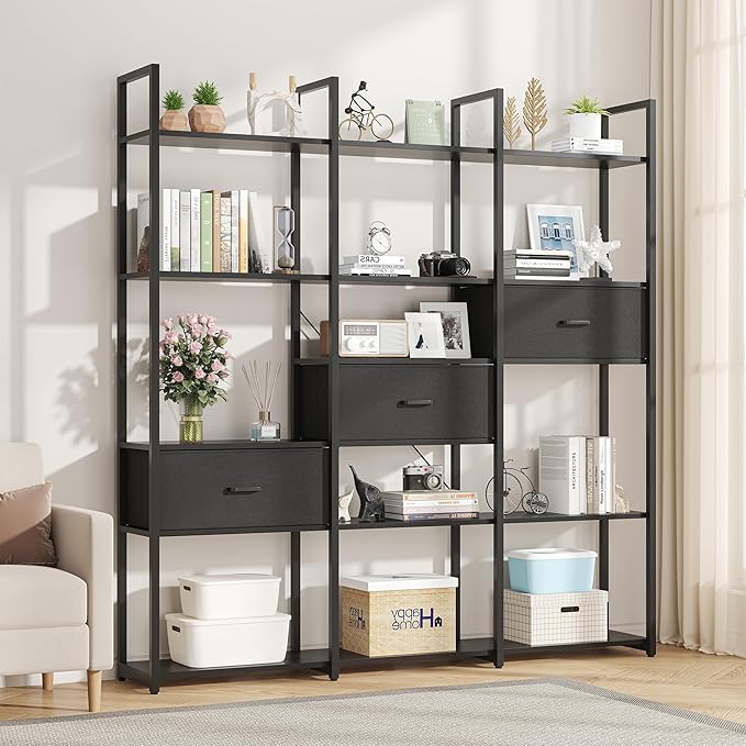 73.6" Tall Bookshelf with 3 Drawers and 16 Storage Shelves, Industrial Bookcase - Image 8
