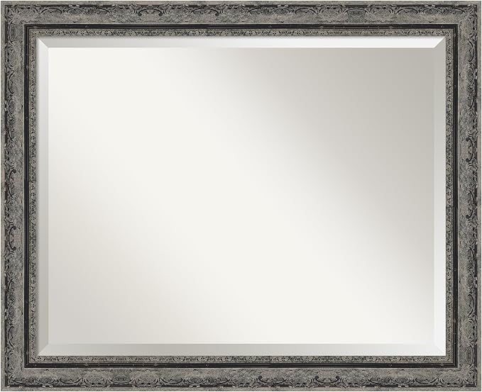 Amanti Art Bathroom Mirror for Over Sink, 27x33 Filigree Matte Black Rectangle by AmantiArt