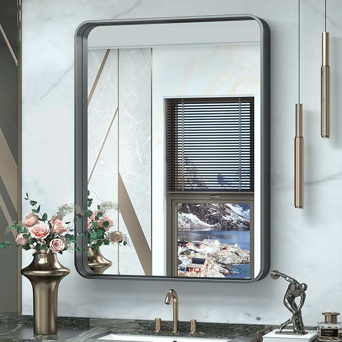 TokeShimi 28x36 Inch Black Bathroom Mirror by RefinedBathroomAccessories