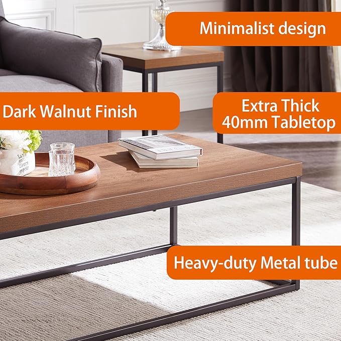 CENSI 47-Inch Dark Walnut Coffee Table - Image 4