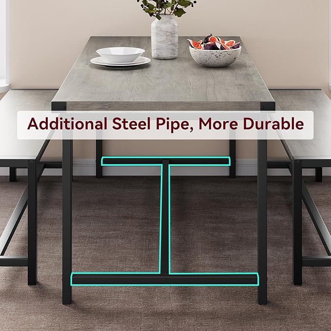 Dining Table Set for 4 with 2 Benches, 3-Piece Kitchen Table Set, Space-Saving - Image 9
