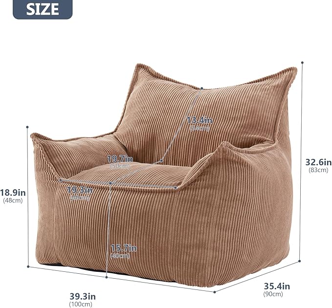 Giant Bean Bag Chair Sofa for Adults Teens, Comfy Corduroy Large Bean Bag Chairs - Image 2