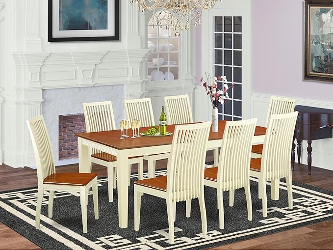 East West Furniture QUIP9-BMK-W 9 Piece Dining Room Table Set Includes a - Image 2