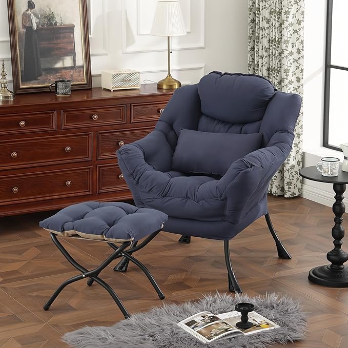 Lazy Chair with Ottoman, Modern Accent Chair with Lumbar Pillow, Comfy Chairs - Image 6