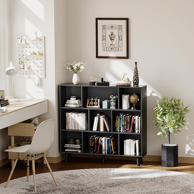 YESHOMY 9 Black Cube Bookcase, Open Frame 3-Tier Book Shelf, Bookshelf Storage - Image 3