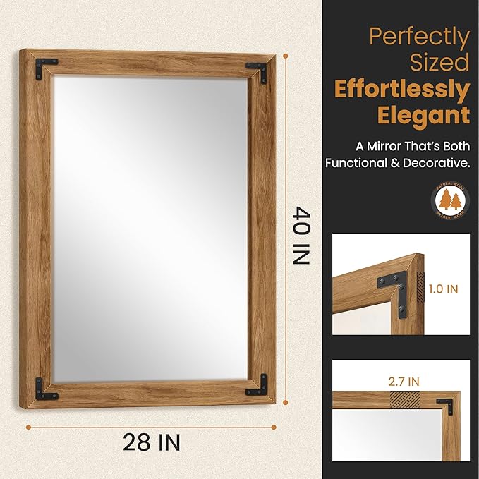 Full Length Mirror with Wooden Frame, Bedroom Decor, Hanging or Leaning - Image 2