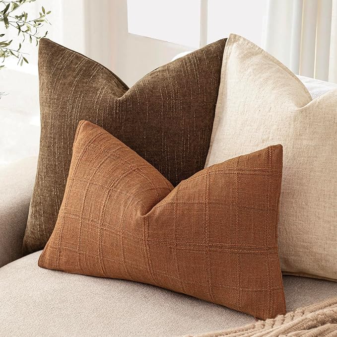 Foindtower Set of 2 Decorative Linen Check Throw Pillow Covers Neutral - Image 5