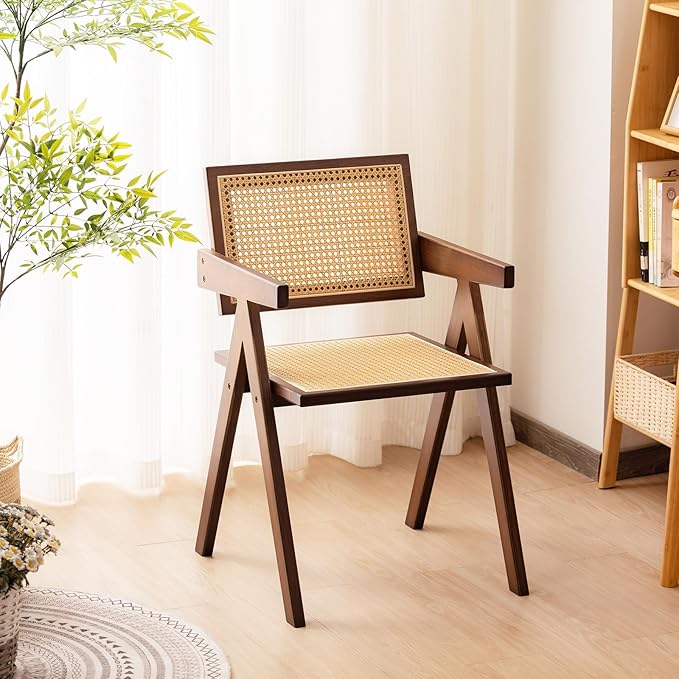 Rattan Accent Chairs, Modern Mid Century Dining Chairs Set of 2, Comfy Armchairs - Image 6
