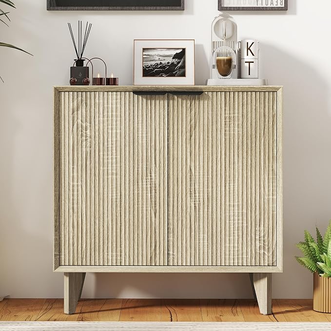 Fluted Cabinet with Storage, Small Buffet Storage with Doors, Buffet Sideborad by Otterease