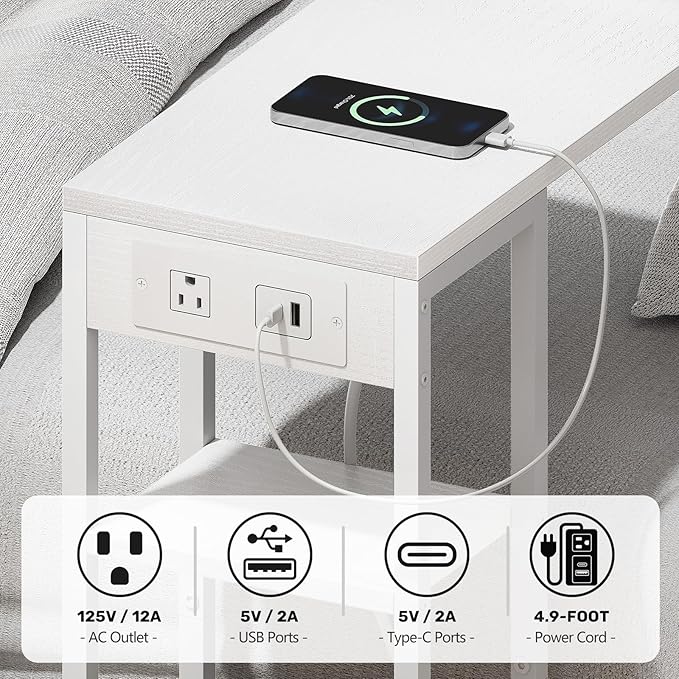 C Shaped End Table with Charging Station, Small Side Table - Image 6