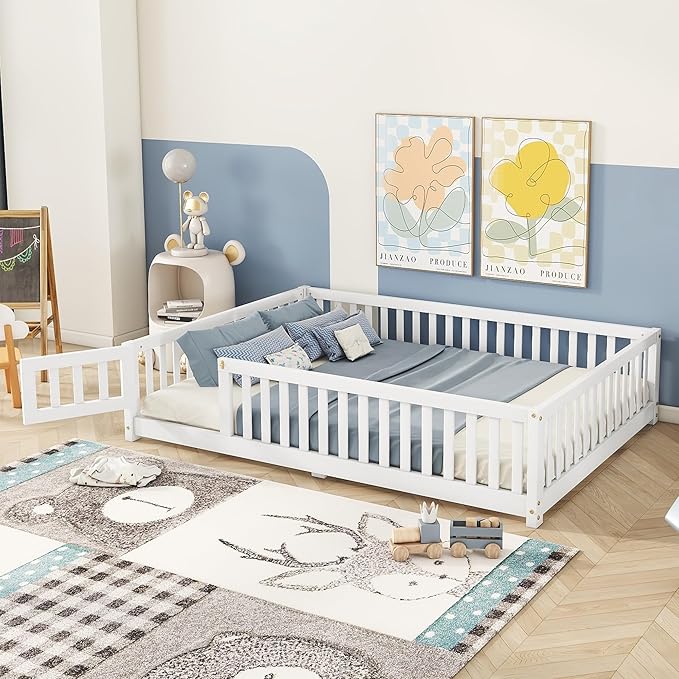 Bellemave Full Floor Bed with Slats and Safety Guardrails, Kids Montessori by Bellemave